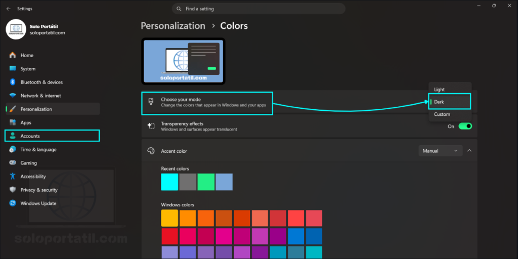 Modo oscuro En Windows 11: